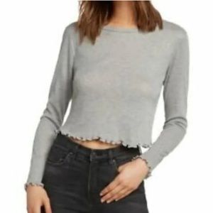 Willow & Clay Gray Thermal Crop Top Lettuce Edge Size Medium